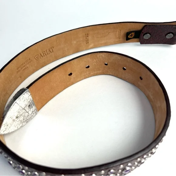 Ariat Lavender Rhinestone Silver Leather Western Belt - 26 - Picture 3 of 5